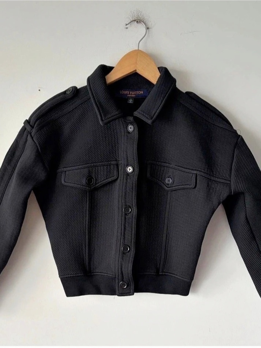 Louis Vuitton Uniforms Black Ribbed Cropped Bomber Jacket Small